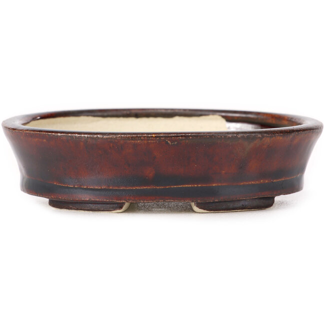 Oval brown bonsai pot by Seto - 105 x 85 x 30 mm