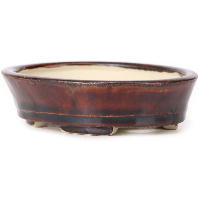 Oval brown bonsai pot by Seto - 105 x 85 x 30 mm