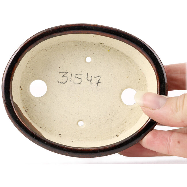 Pot à bonsaï ovale marron par Seto - 105 x 85 x 30 mm