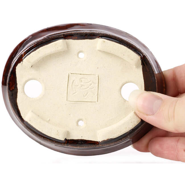 Pot à bonsaï ovale marron par Seto - 105 x 85 x 30 mm