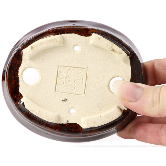 Pot à bonsaï ovale marron par Seto - 105 x 85 x 30 mm