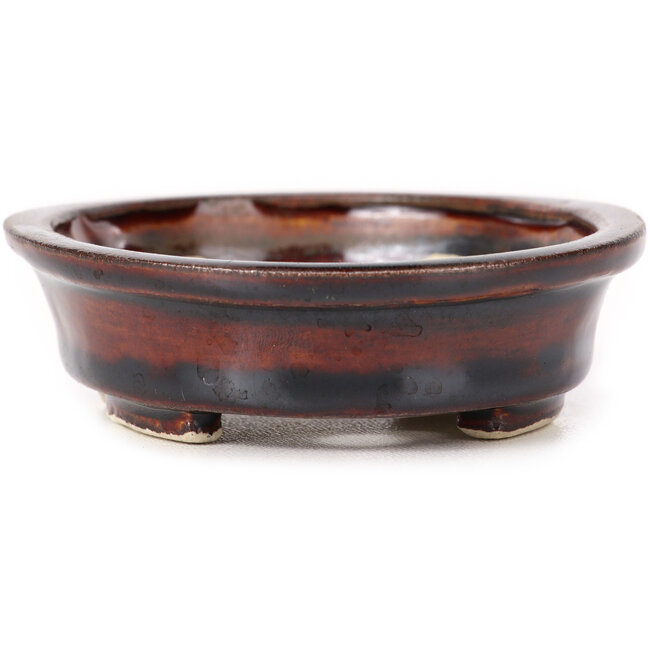 Ovale braune Bonsaischale von Seto - 110 x 90 x 30 mm