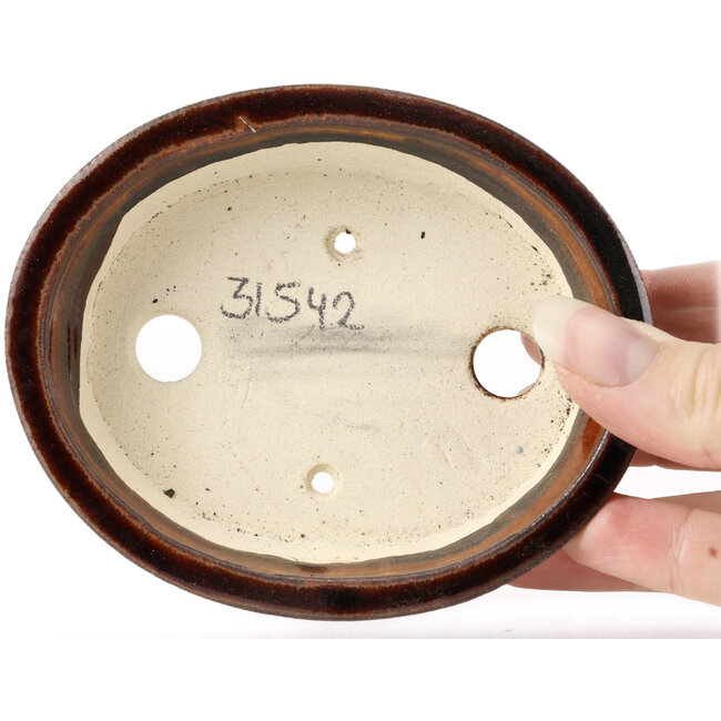 Oval brown bonsai pot by Seto - 110 x 90 x 30 mm