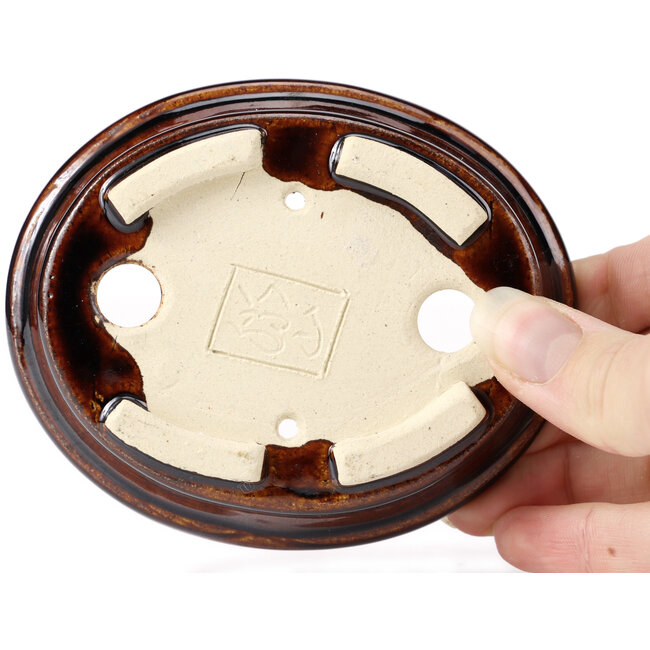 Oval brown bonsai pot by Seto - 110 x 90 x 30 mm