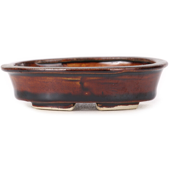 Oval brown bonsai pot by Seto - 110 x 95 x 30 mm
