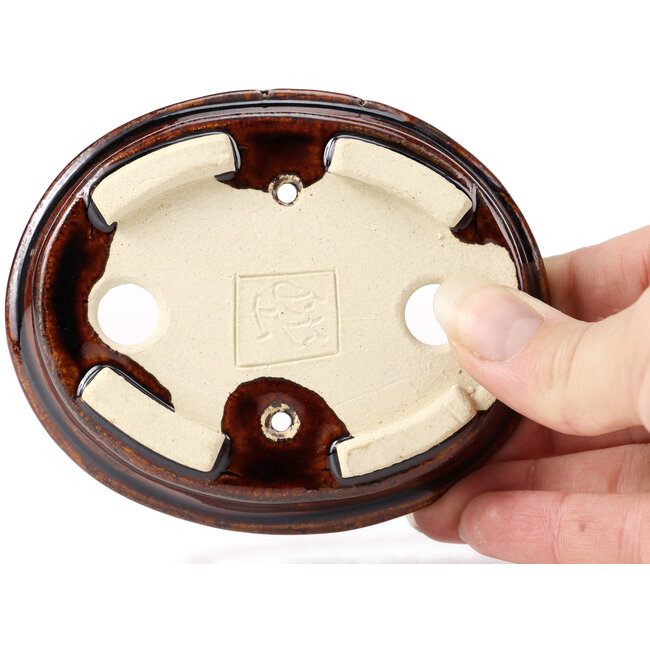 Ovale bruine bonsaipot van Seto - 105 x 85 x 25 mm