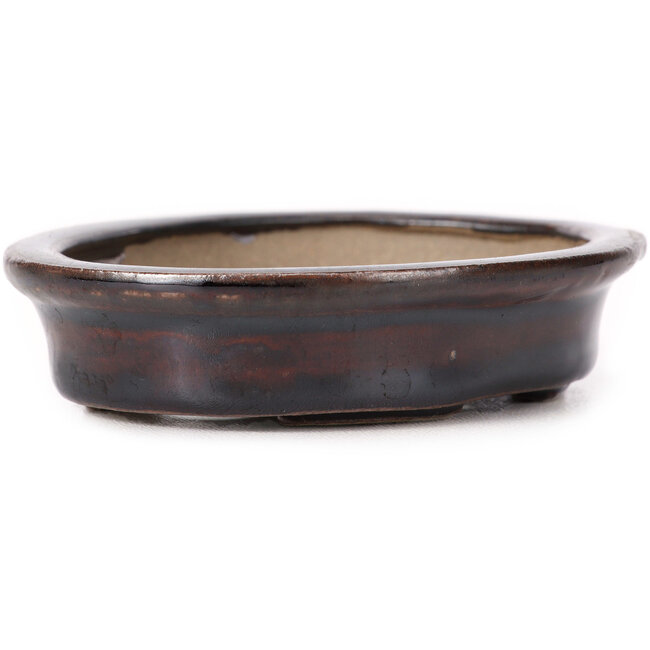 Oval brown bonsai pot by Seto - 105 x 85 x 25 mm