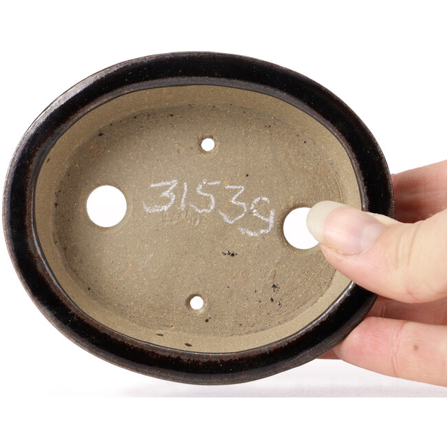 Pot à bonsaï ovale marron par Seto - 105 x 85 x 25 mm