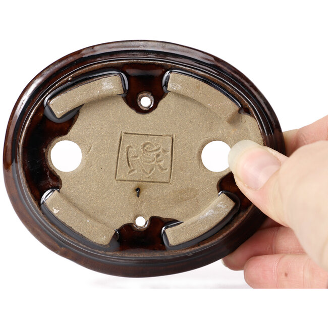 Pot à bonsaï ovale marron par Seto - 105 x 85 x 25 mm