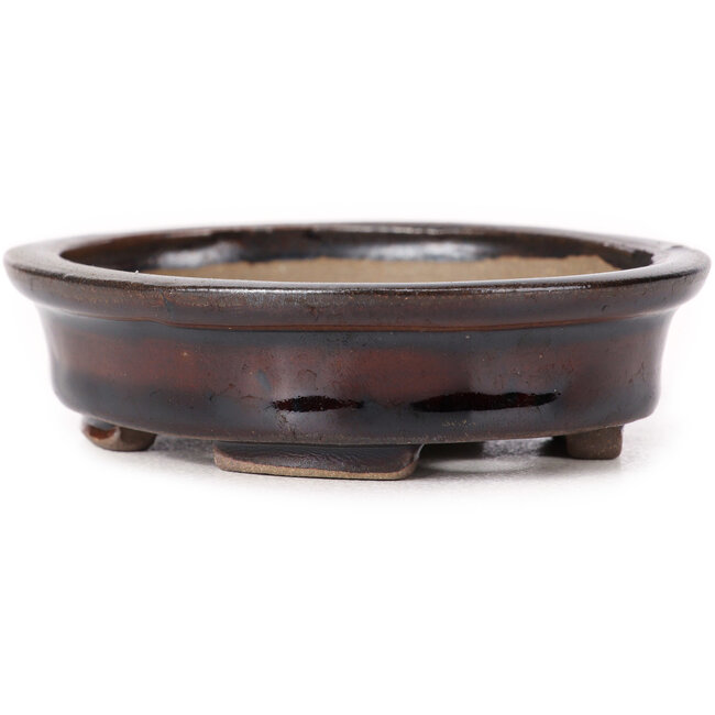 Ovale braune Bonsaischale von Seto - 100 x 85 x 25 mm