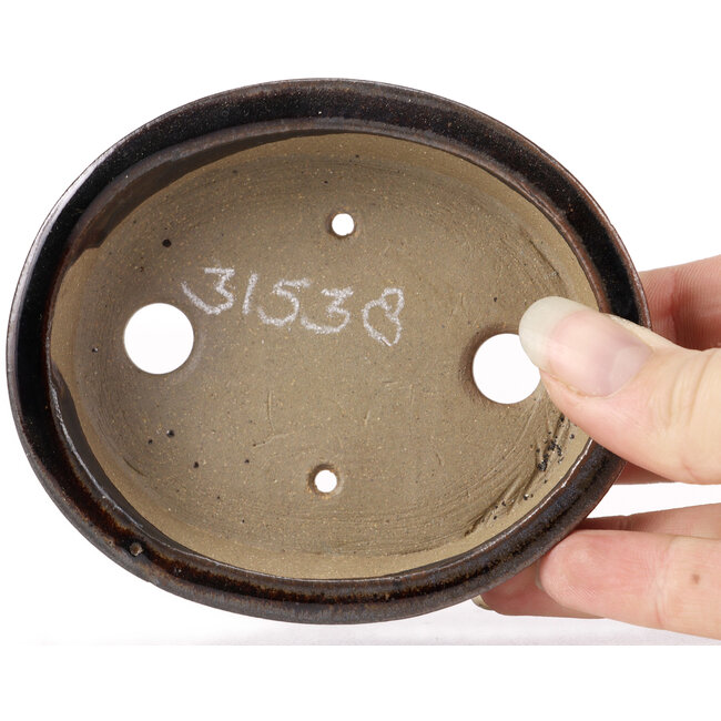 Oval brown bonsai pot by Seto - 100 x 85 x 25 mm
