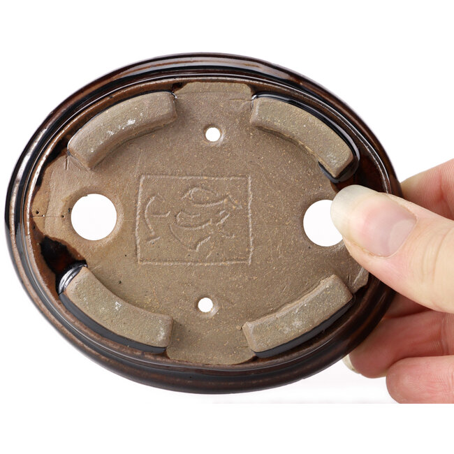 Pot à bonsaï ovale marron par Seto - 100 x 85 x 25 mm