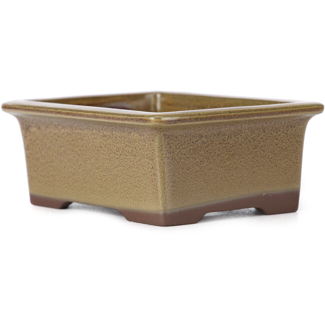 Maceta de bonsái marrón rectangular de Seto Yaki - 114 x 86 x 43 mm