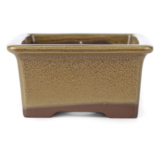 Rechteckige braune Bonsaischale von Seto Yaki - 114 x 86 x 43 mm