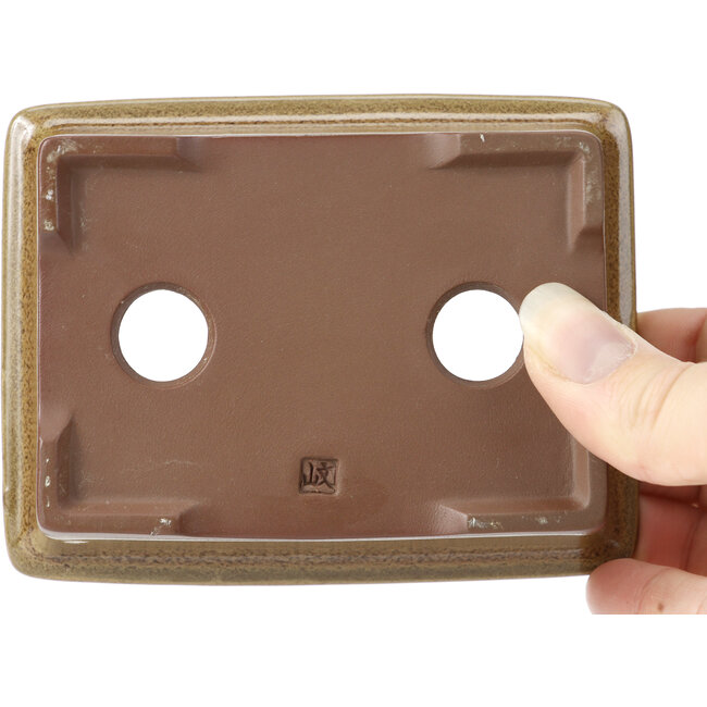 Rectangular brown bonsai pot by Seto Yaki - 114 x 86 x 43 mm