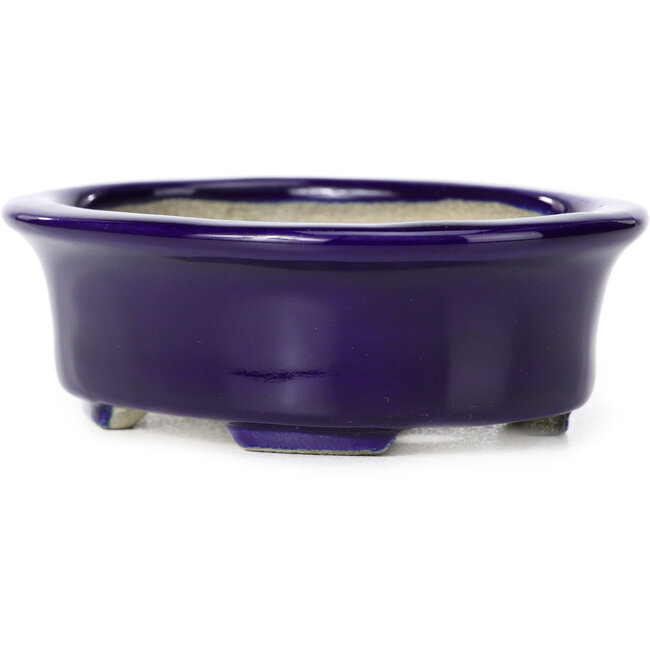 Pot à bonsaï ovale bleu par Terahata Satomi Mazan - 111 x 86 x 35 mm