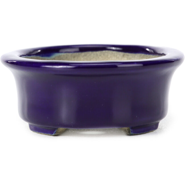 Oval blue bonsai pot by Terahata Satomi Mazan - 111 x 86 x 35 mm