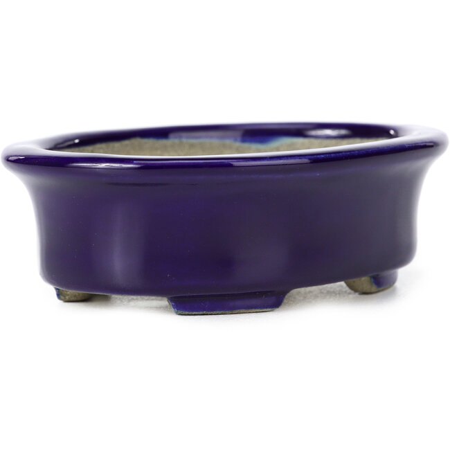 Oval blue bonsai pot by Terahata Satomi Mazan - 111 x 86 x 35 mm