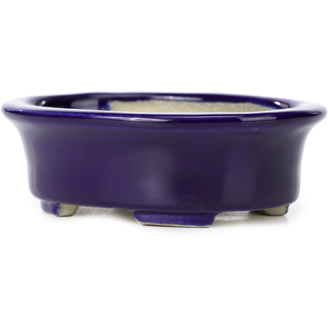 Maceta de bonsái azul ovalada de Terahata Satomi Mazan - 111 x 86 x 35 mm