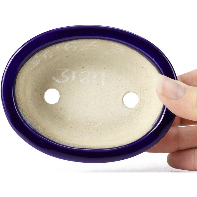 Ovale blaue Bonsaischale von Terahata Satomi Mazan - 111 x 86 x 35 mm