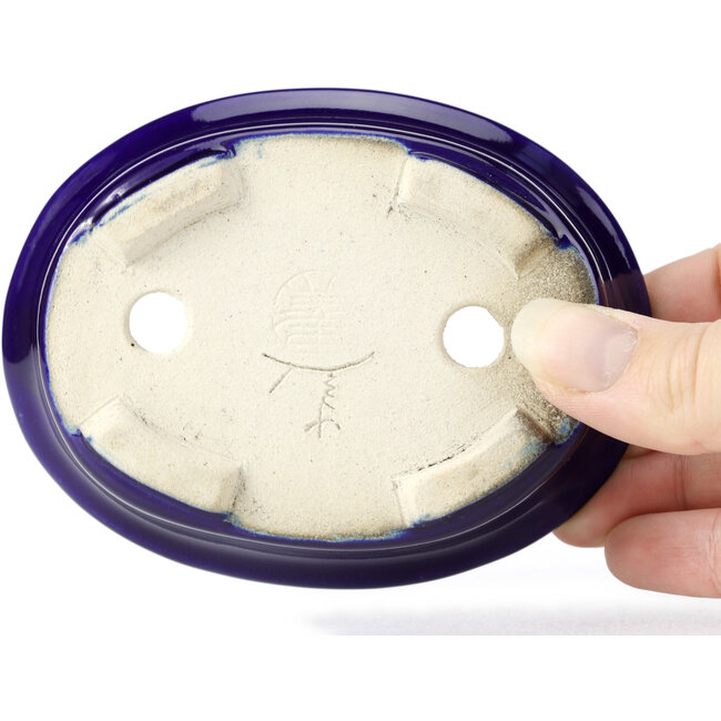 Vaso bonsai ovale blu di Terahata Satomi Mazan - 111 x 86 x 35 mm