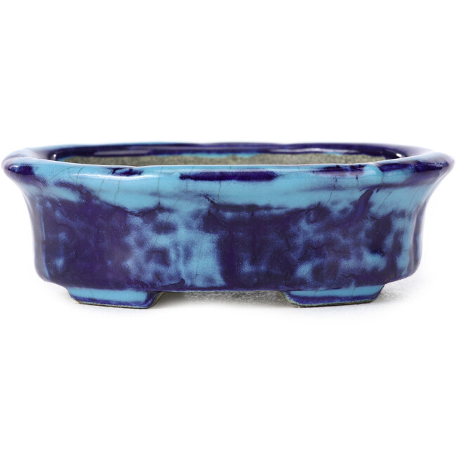 Vaso bonsai ovale blu di Terahata Satomi Mazan - 111 x 86 x 35 mm