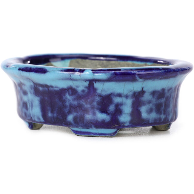 Maceta de bonsái azul ovalada de Terahata Satomi Mazan - 111 x 86 x 35 mm