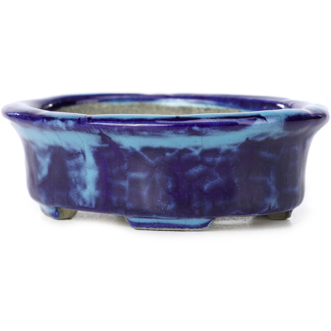 Pot à bonsaï ovale bleu par Terahata Satomi Mazan - 111 x 86 x 35 mm