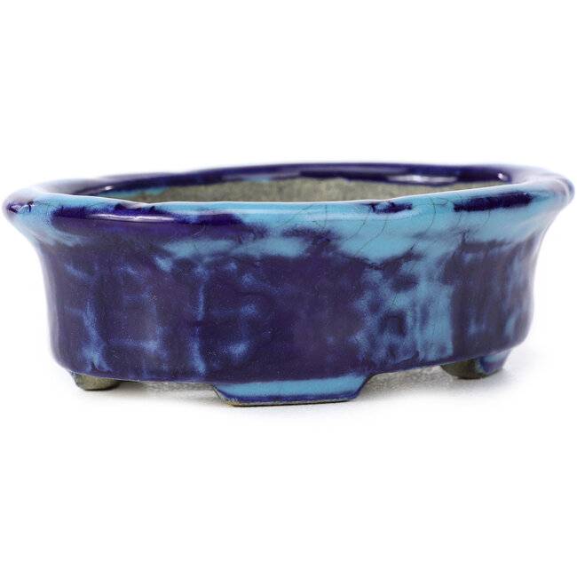 Pot à bonsaï ovale bleu par Terahata Satomi Mazan - 111 x 86 x 35 mm