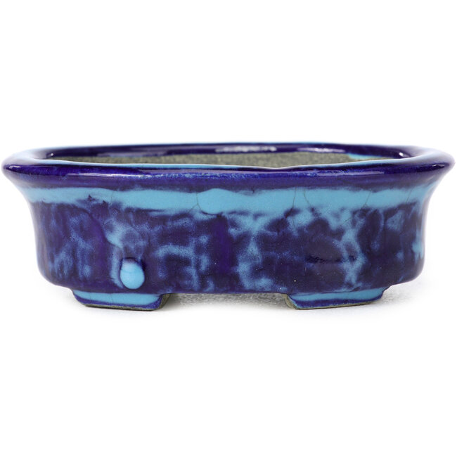 Pot à bonsaï ovale bleu par Terahata Satomi Mazan - 111 x 86 x 35 mm