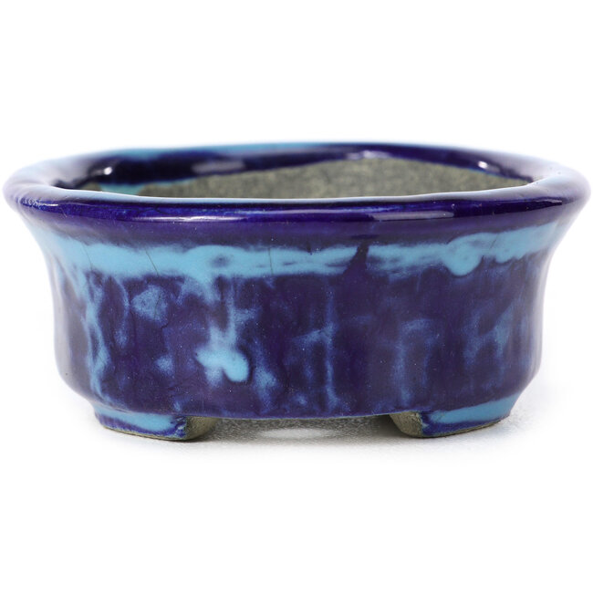 Pot à bonsaï ovale bleu par Terahata Satomi Mazan - 111 x 86 x 35 mm