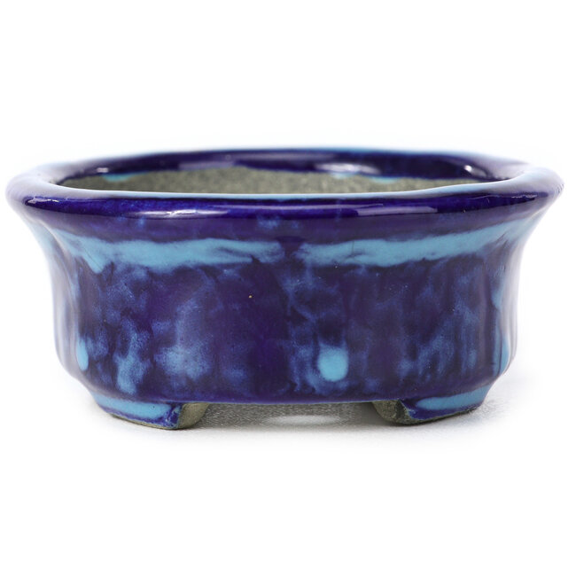 Maceta de bonsái azul ovalada de Terahata Satomi Mazan - 111 x 86 x 35 mm