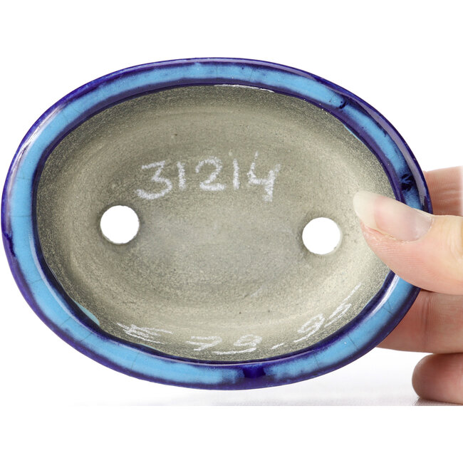 Pot à bonsaï ovale bleu par Terahata Satomi Mazan - 111 x 86 x 35 mm