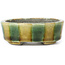 Round beige craquelé and green bonsai pot by Terahata Satomi Mazan - 80 x 80 x 29 mm