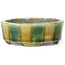 Ronde beige craquelé en groene bonsai pot van Terahata Satomi Mazan - 80 x 80 x 29 mm