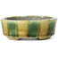 Ronde beige craquelé en groene bonsai pot van Terahata Satomi Mazan - 80 x 80 x 29 mm