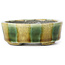 Ronde beige craquelé en groene bonsai pot van Terahata Satomi Mazan - 80 x 80 x 29 mm