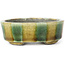 Ronde beige craquelé en groene bonsai pot van Terahata Satomi Mazan - 80 x 80 x 29 mm