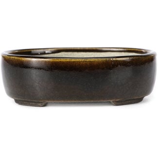  Satomi Mazan, Mazan Terahata 143 mm oval brown bonsai pot by Terahata Satomi Mazan, Tokoname, Japan