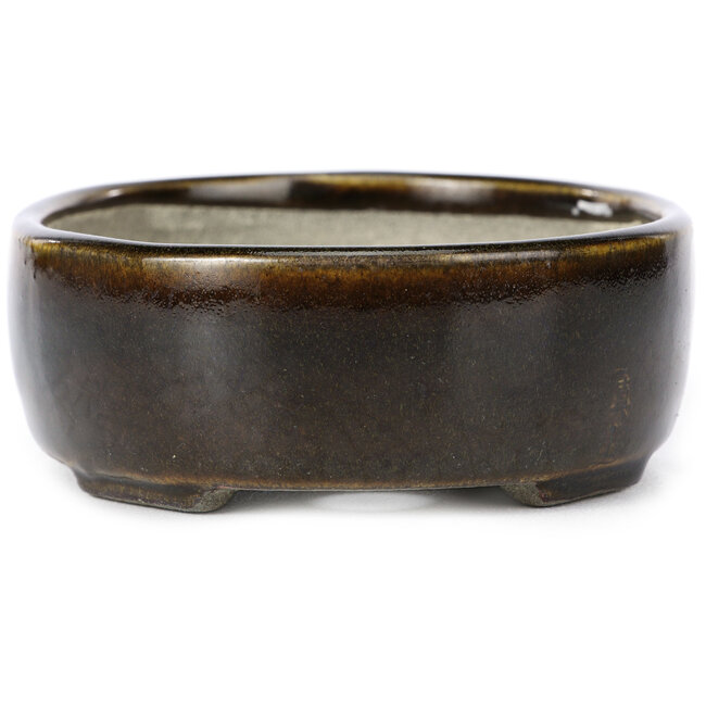 Maceta de bonsái marrón ovalada de Terahata Satomi Mazan - 143 x 115 x 45 mm