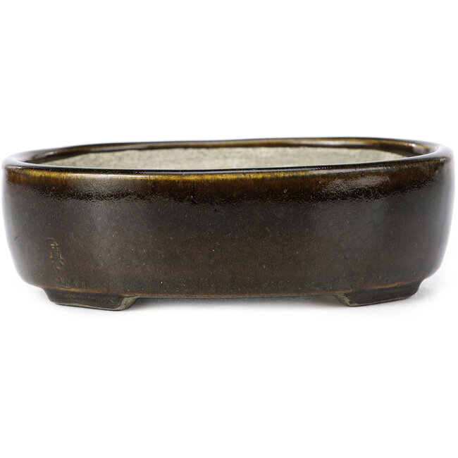 Maceta de bonsái marrón ovalada de Terahata Satomi Mazan - 143 x 115 x 45 mm