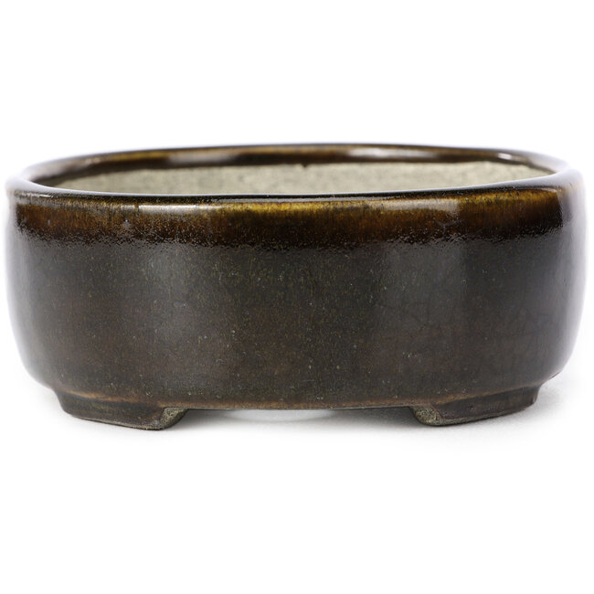 Ovale bruine bonsaipot van Terahata Satomi Mazan - 143 x 115 x 45 mm