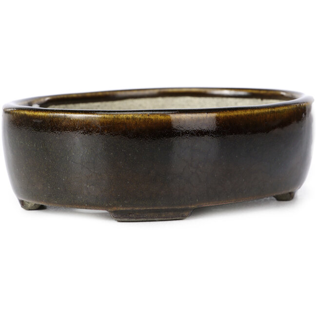 Vaso bonsai ovale marrone di Terahata Satomi Mazan - 143 x 115 x 45 mm