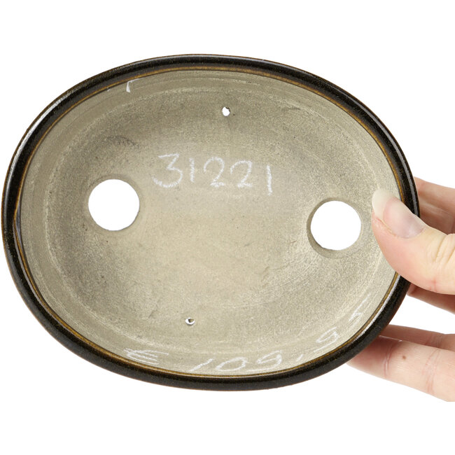 Ovale braune Bonsaischale von Terahata Satomi Mazan - 143 x 115 x 45 mm