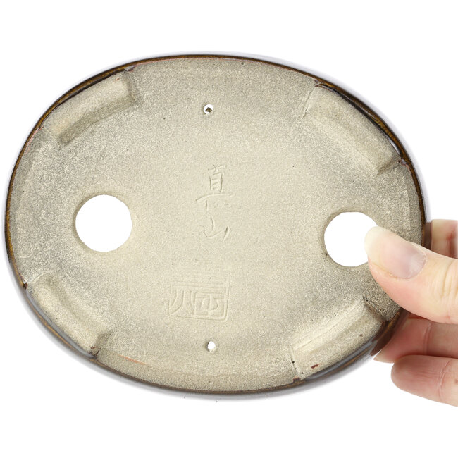 Ovale bruine bonsaipot van Terahata Satomi Mazan - 143 x 115 x 45 mm