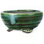 Round green and blue bonsai pot by Terahata Satomi Mazan - 117 x 117 x 55 mm