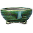 Round green and blue bonsai pot by Terahata Satomi Mazan - 117 x 117 x 55 mm