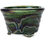 Round green and blue bonsai pot by Terahata Satomi Mazan - 137 x 137 x 88 mm