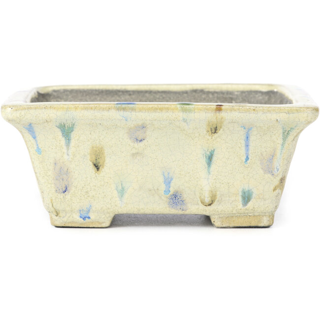 Rectangular beige multicolor bonsai pot by Terahata Satomi Mazan - 160 x 140 x 63 mm