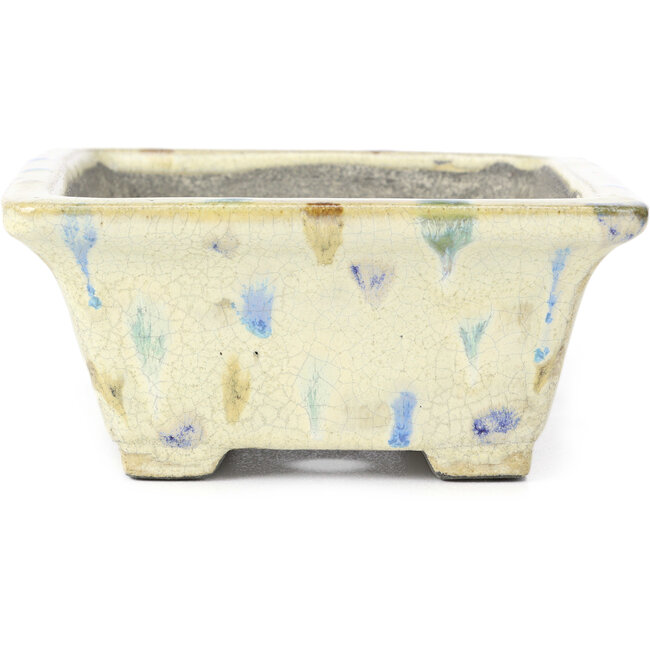 Rectangular beige multicolor bonsai pot by Terahata Satomi Mazan - 160 x 140 x 63 mm